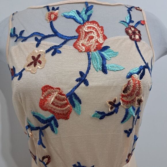 All Over Floral Embroidered Overlay Mesh Boho Maxi Dress Multi-Color Medium - Picture 10 of 15